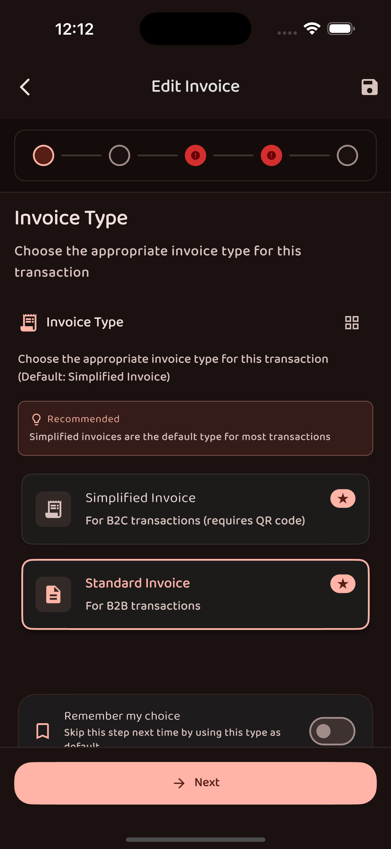 Create Invoice Screen - en